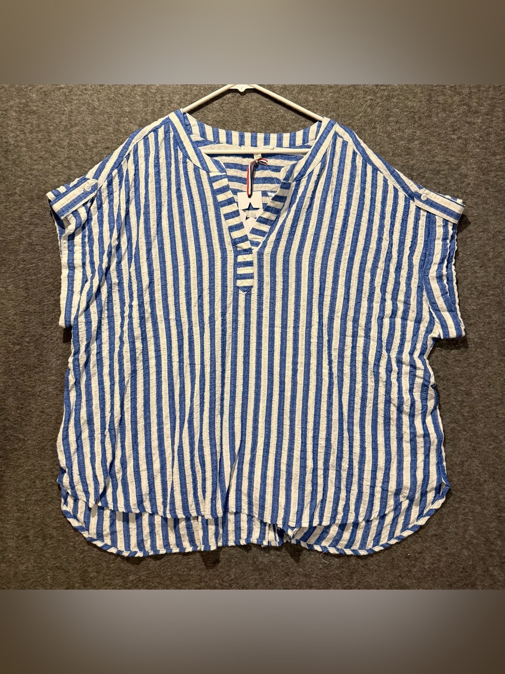 Jane & Delancey Striped Crinkle Top Womens 3X Blue White Soft Beach Travel NWT